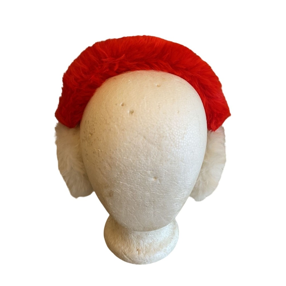 Vintage Red White Faux Fur Earmuffs Plush Winter Ear Warmers Santa Holiday Style